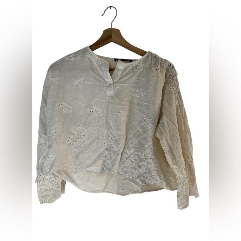 Zara White Eyelet Embroidered Tunic Top